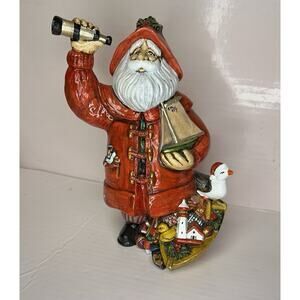 Vintage Ceramic Nautical Santa w Seagull & Boat Full of Gifts Signed M.S Sydney